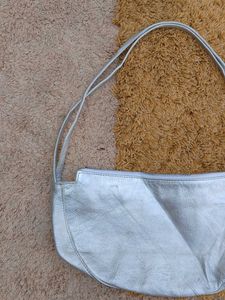 Stylish Silver Leather Hobo Bag