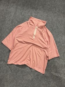 Pink Half-Zip Cropped Top