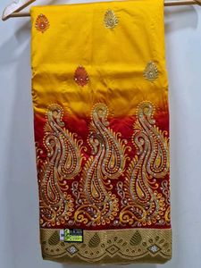 NEW Yellow and Red Saree + PETICOT FREE