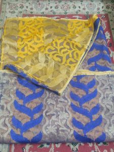 Elegant blue and yellow saree