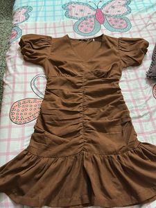 Brown Ruched Bodycon Dress