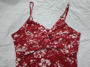 Red Floral Twist Front Mini Dress