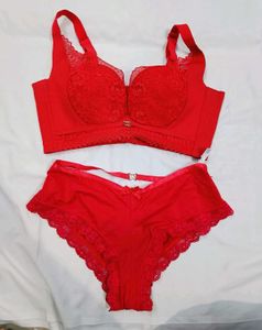 Lace Trimmed Red Lingerie Set