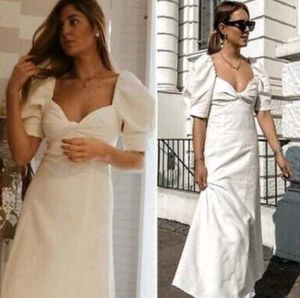 Zara Elegant White Puff Sleeve Midi Dress