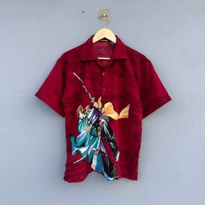 Unique Samurai Print Button-Up Shirt