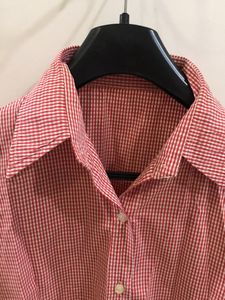 Puff Sleeves Red Checks Semi Formal Shirt