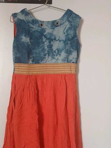 Stylish Blue Tie-Dye Orange Dress