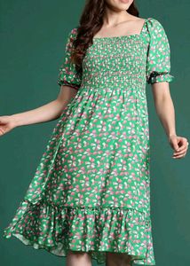 Green Floral Smocked Dress