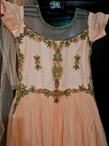 Stunning Peach Embellished Gown with Dupatta 💫