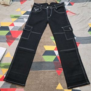 Black Denim Cargo Pants