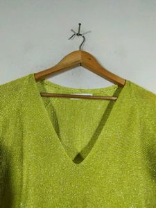Lime Green Sparkly V-Neck Sweater