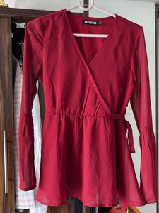 Red Wrap Top with Bell Sleeves