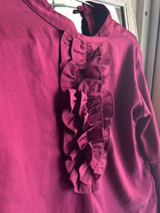 Chic Ruffled Berry Blouse with Bell Sleeves