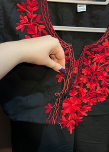 Black Kurta with Red Embroidery
