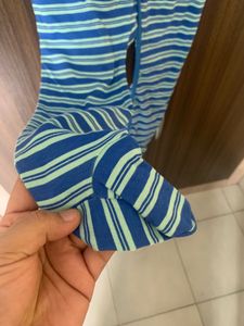 BabyHug Blue Striped Baby Sleepsuit with Footies