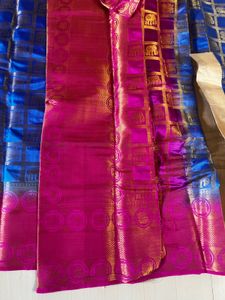 Royal Blue &amp; Pink Silk Saree with Elephant Motif