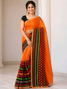 Vibrant Orange Polka Dot Saree