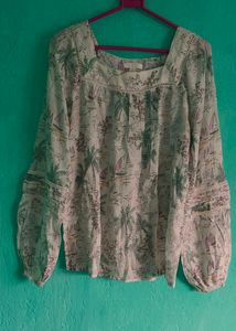 Floral Square Neck Balloon White Western Top | XL |