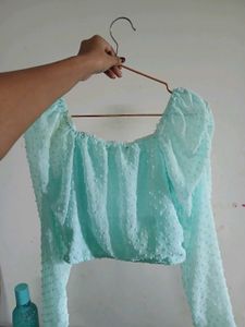 Sheer Ruched Puff Sleeve Top