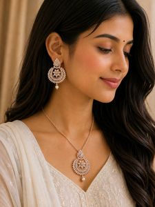 Stunning CZ & Pearl Necklace & Earring Set