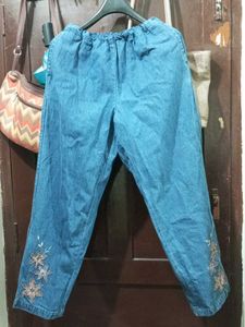 Embroidered Denim Pants
