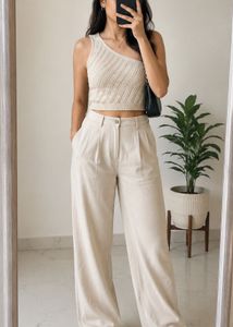 Cream One Shoulder Knit Top