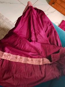 Maroon &amp; Pink Embroidered Lehenga Set
