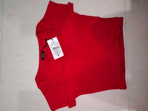 Red Cropped Square Neck Top
