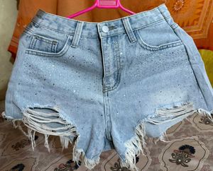 Sparkly Distressed Denim Shorts