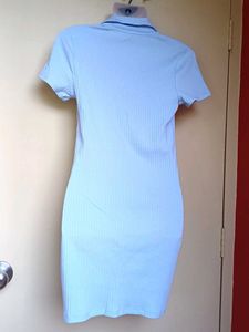 H&amp;M Light Blue Ribbed Polo Dress