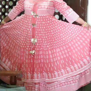 Peach Ethnic Cotton Anarkali with Jacket