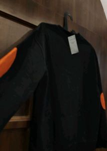 Black Crew Neck Sweatshirt with Orange Accents