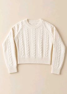 IVORY CABLE KNIT CREWNECK SWEATER