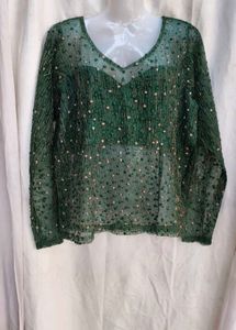 I. Elegant Green Embellished Blouse