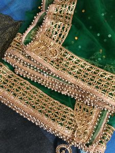 Elegant Green &amp; Gold Embellished Dupatta