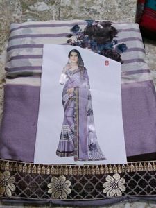 Elegant Lavender Saree with Golden Border