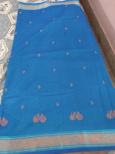 Blue Saree with Orange Border