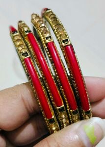 Exquisite Red and Gold Bangles Set