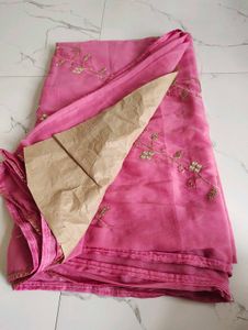 Elegant Pink Embroidered Saree