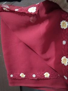 Elegant Maroon Embroidered Saree