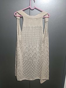 Beige Knitted Sleeveless Cardigan