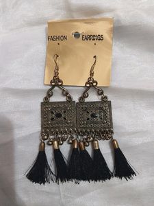 Combo Of Golden Oxidized Earrings, Oxidized Jhumki, Leather Bangle And Red Jhumki