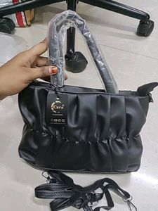 Chic Gathered Black Handbag