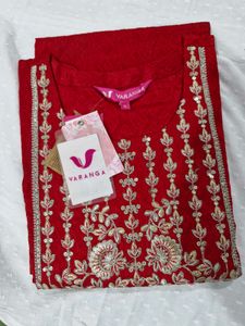 Red silk kurta with embroidery