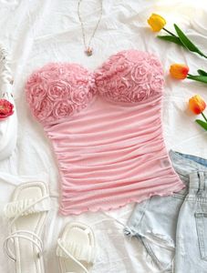 Chic Pink Ruched Rose Corset Top