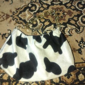 Cow Print Shoulder Bag with Gold Chain