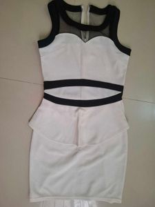 Chic White &amp; Black Peplum Dress