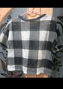 Trendy Plaid Crop Top with Logo Detail