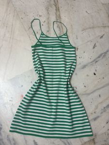 Korean Green &amp; White Striped Mini Dress