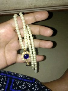 Blue Kundan-Stone Pendant Pearl Necklace